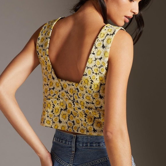 Anthropologie Tops - Anthropologie Maeve Button-Side Top - Like New Large L Yellow Motif Daisies 90s